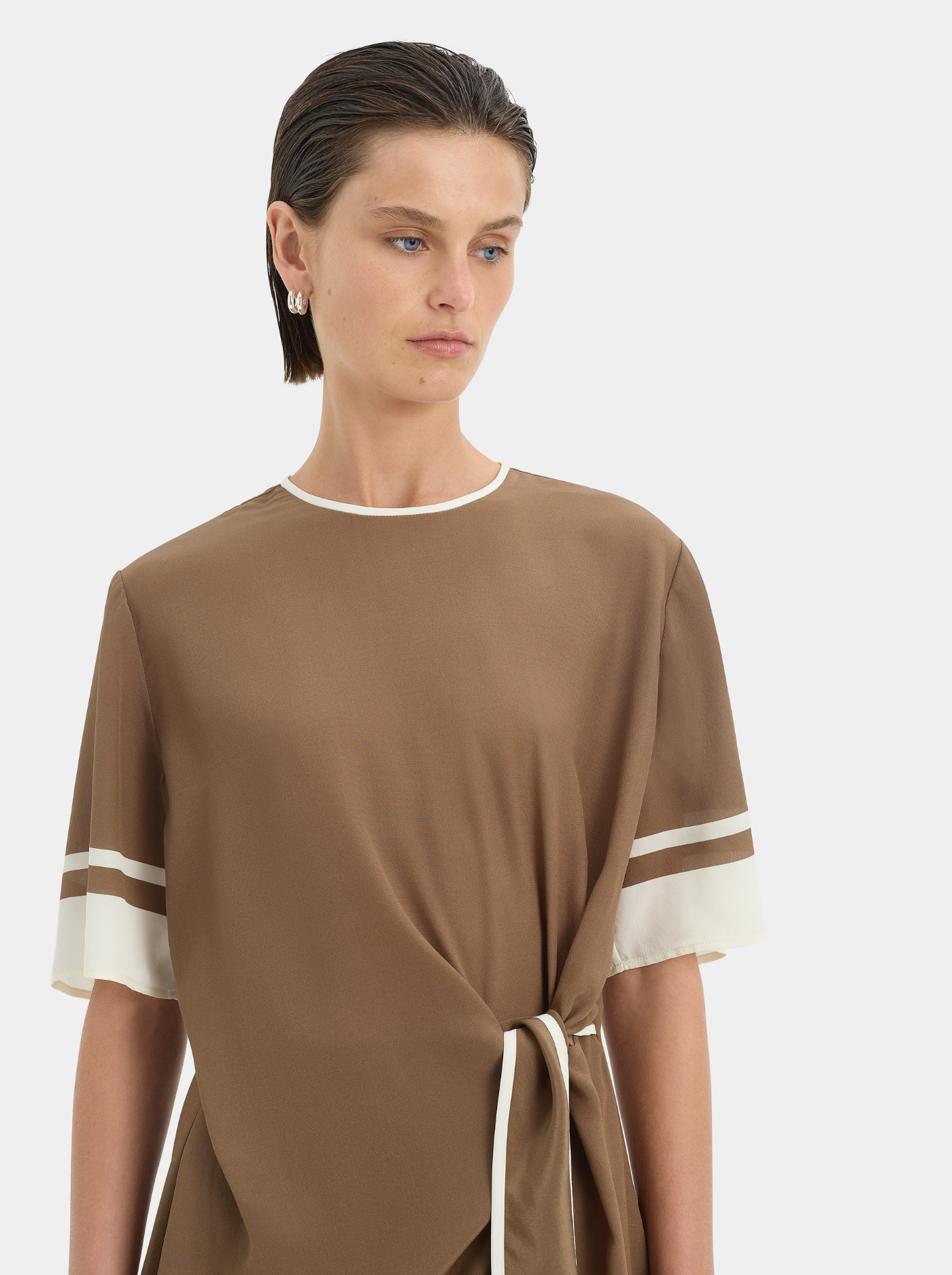 Vestido Mini de Seda Mujer Lazada en la Cintura