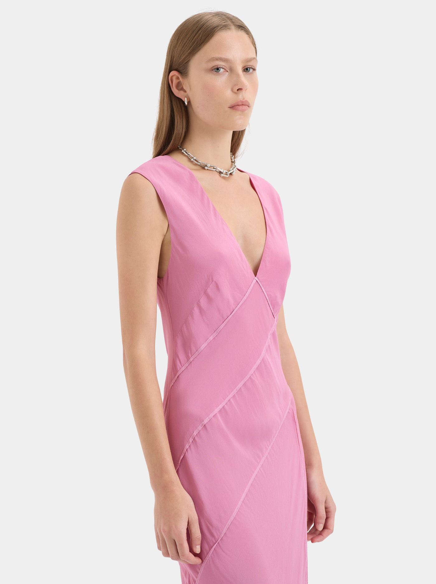Vestido Largo Fluido Mujer Escote V Profundo