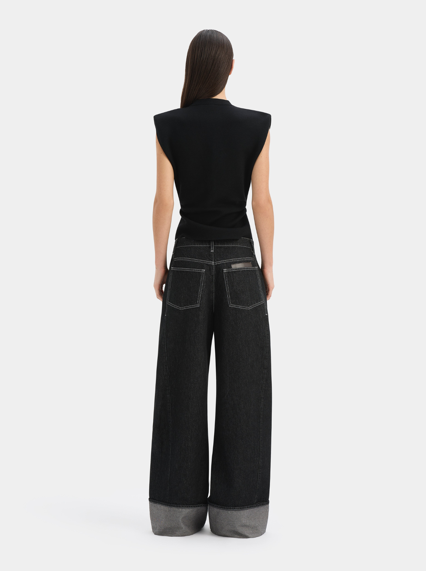 Pantalón Vaquero Barrel Mujer Bajo Ancho con Vuelta