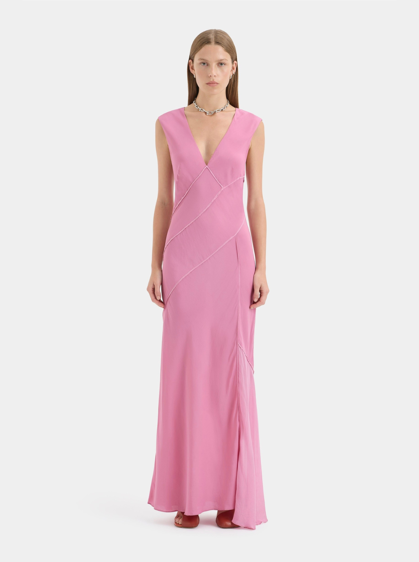 Vestido Largo Fluido Mujer Escote V Profundo