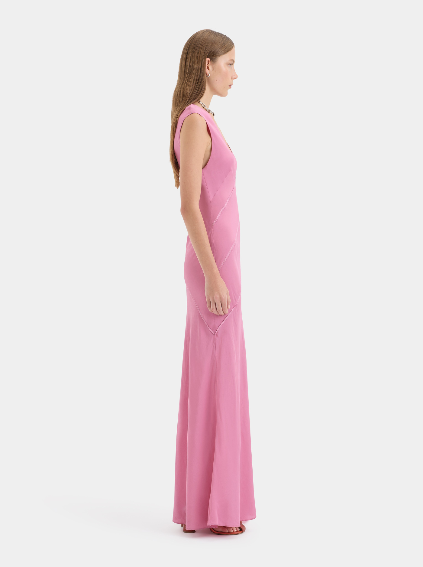 Vestido Largo Fluido Mujer Escote V Profundo