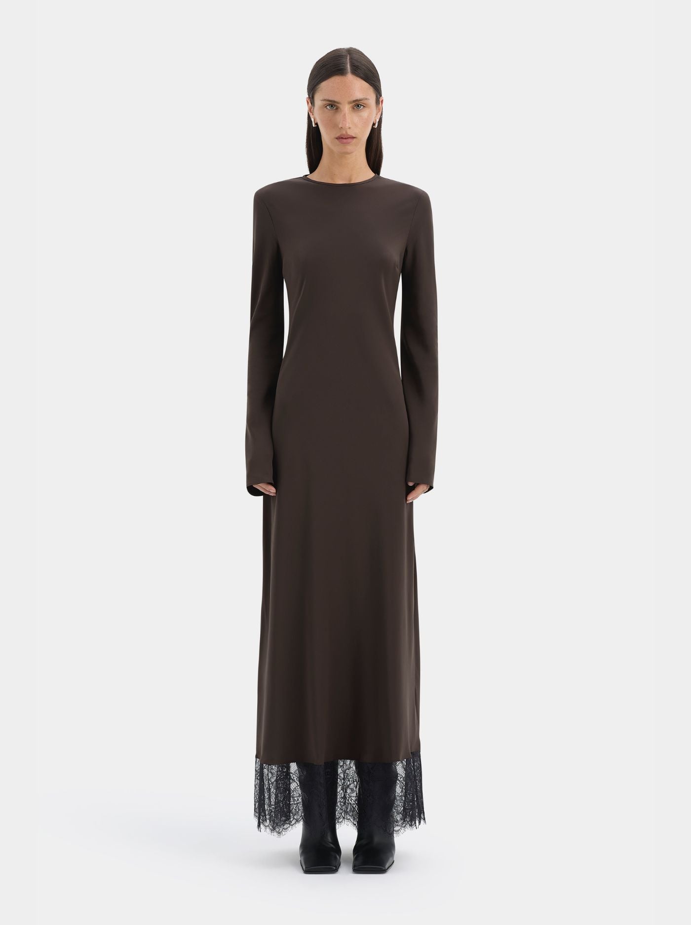 Vestido Camisero Manga Larga Mujer Detalles de Encaje