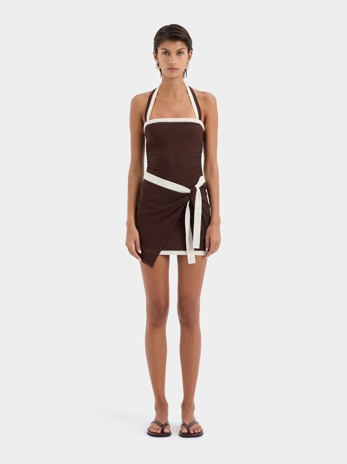 Vestido Mini Halter Mujer Sobrefalda con Lazada