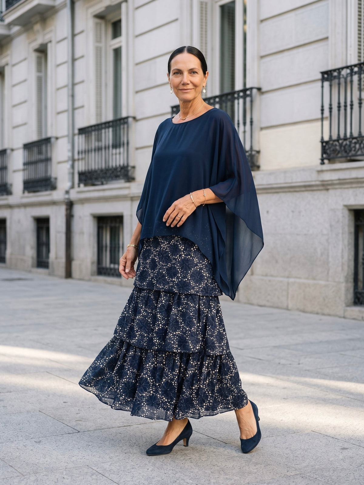 Elena | Conjunto de dos piezas con blusa fluida y falda de vuelo